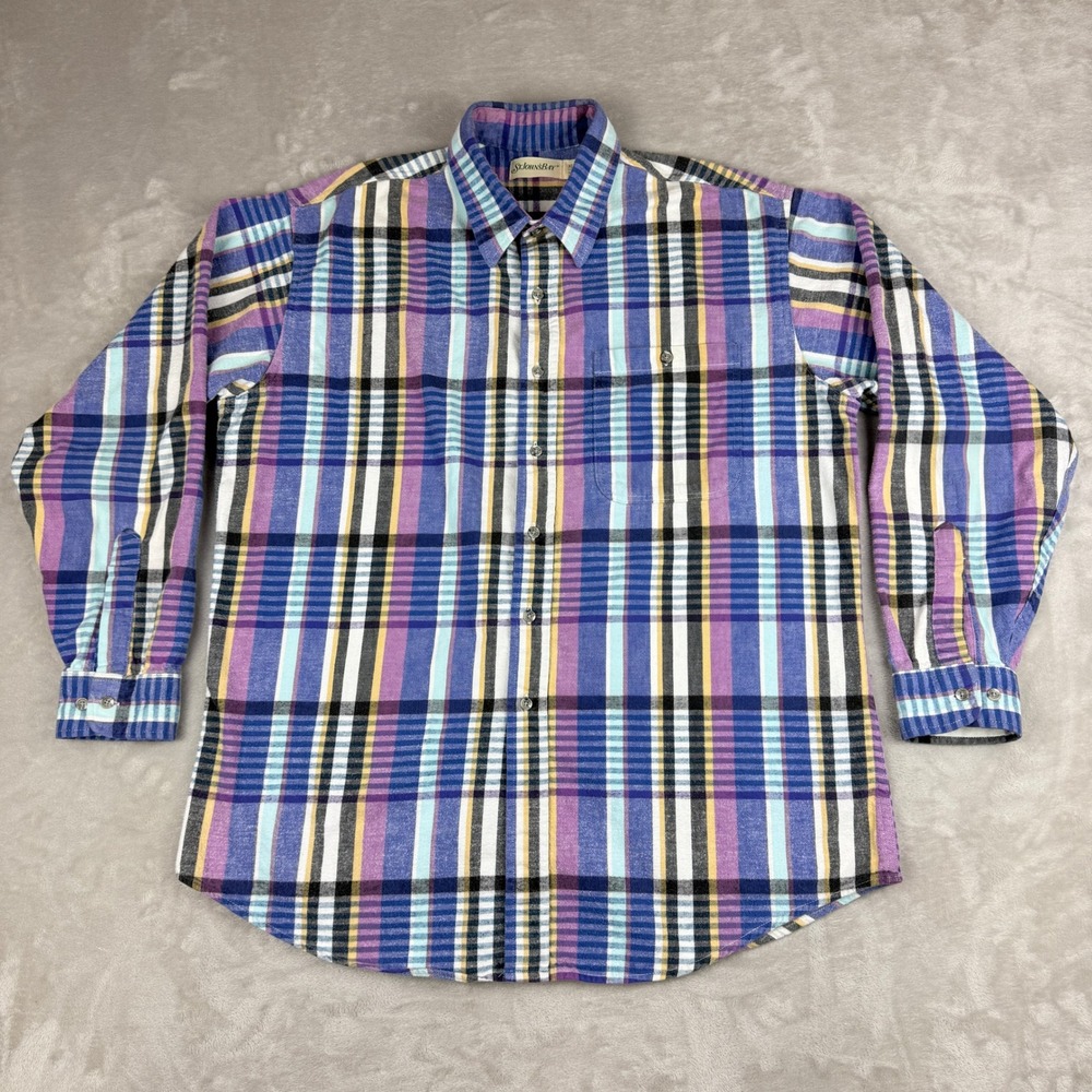 Vintage St Johns Bay Flannel Shirt Men XLT Tall Plaid Button Down USA 90s Preppy